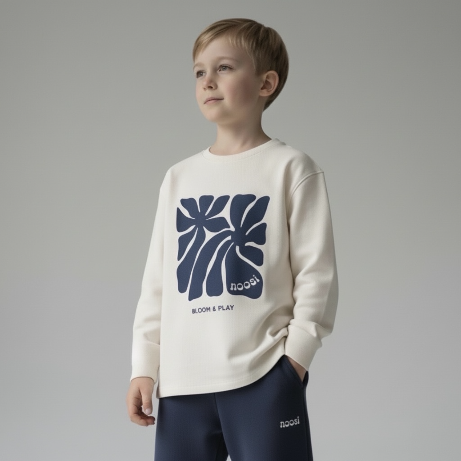 50 Tričko s dlhým rukávom – BLOOM TEE Prírodná biela / modrá – Obrázok 1