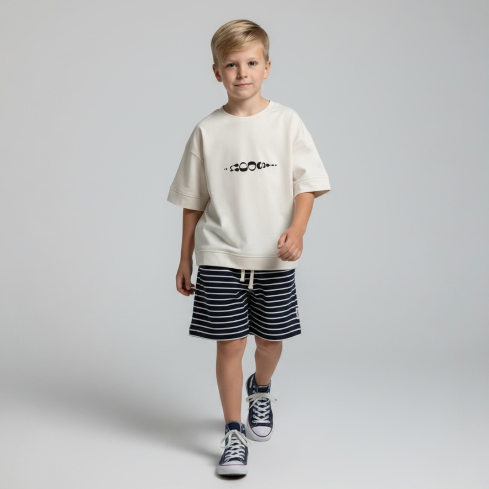 detské tričko noosi Tričko s krátkym rukávom – SIGNATURE T-SHIRT Prírodná biela / modrá – Obrázok 1